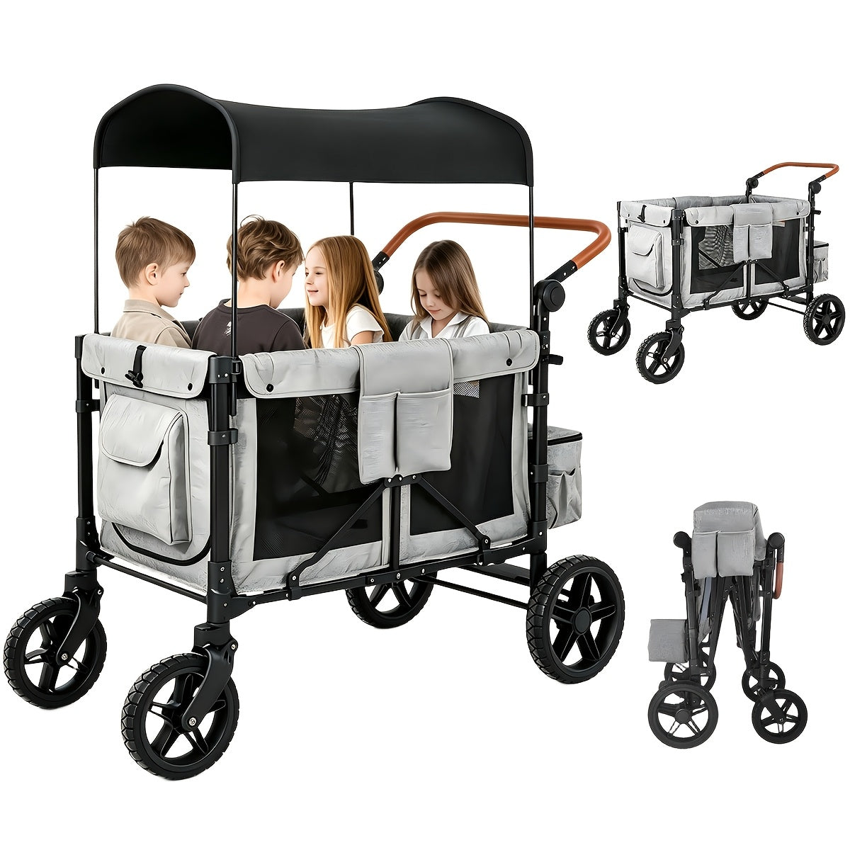 Lightweight High Landscape Quadruplets Stroller for 4 Kids & Double Stroller, 2/4 Seat Oversized Storage Basket, Suitable for Shopping, Picnics, Camping, Sports - Travel Stroller
