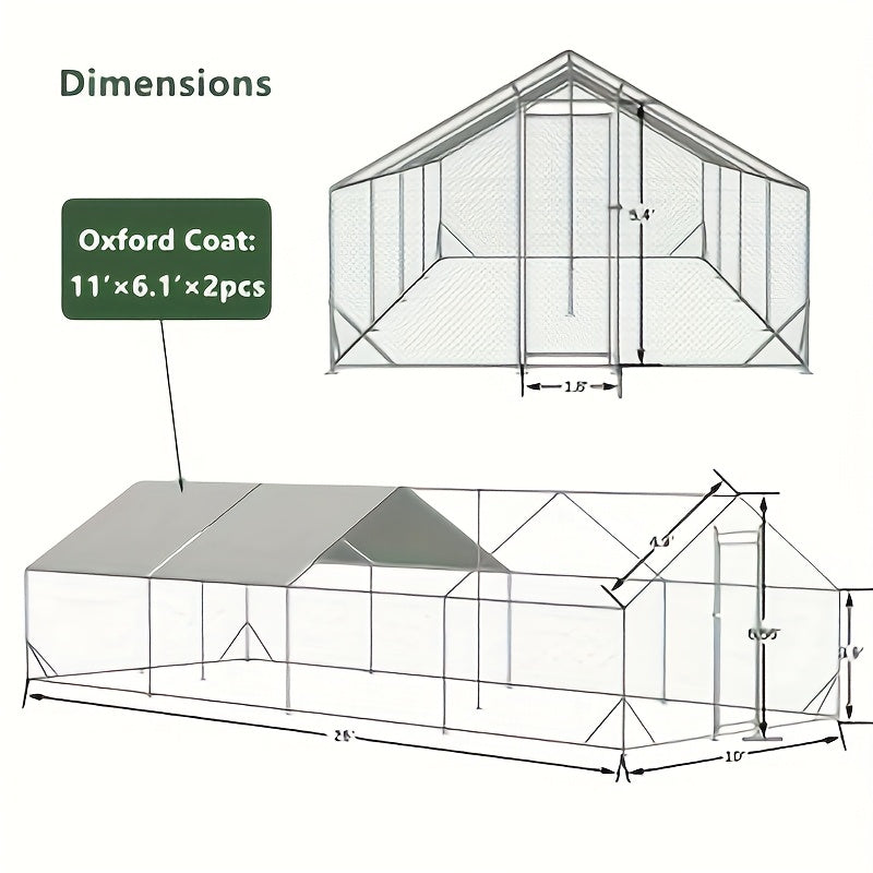 Large Metal Chicken Coop, Walk-in Chicken Run, Galvanized Wire Poultry Chicken Hen Pen Cage, Rabbits Duck Cages With Waterproof And Anti-Ultraviolet Cover For Outside(10' L X 20' W X 6.56' H), Without Battery