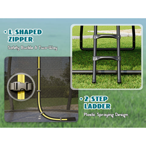 Indoor Outdoor Trampoline for Teenagers, 8ft/10ft/12ft/14ft/15ft/16ft with Safety Enclosure Net, Pop-up Quick Connector Frame, Basketball Hoop Optional, Includes Ladder, Blue/Black Backyard Jumping Trampoline
