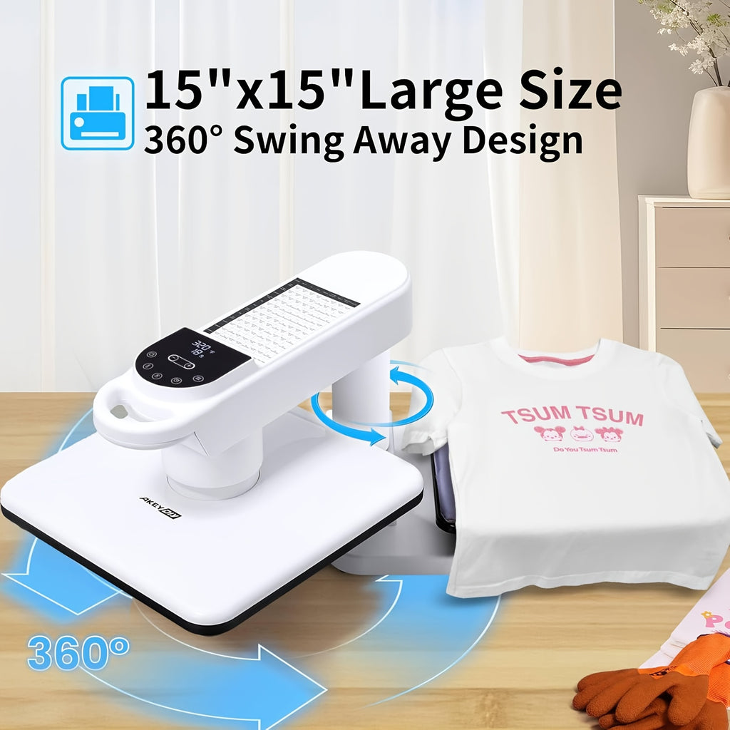 11pcs 8-in-1 - 15"x15"/12"x15" Heat Press Set for T-Shirts, Bags, Pillows, Hats, Beanies, Roller - 12"x10" T-Shirt Machine(Weight 25.35 Lbs) & 15"x15" Auto Single-Workbench & 15"x15" Auto Dual-Workbench Heat Press Only for Cloth, Shirts, Canvas Bags