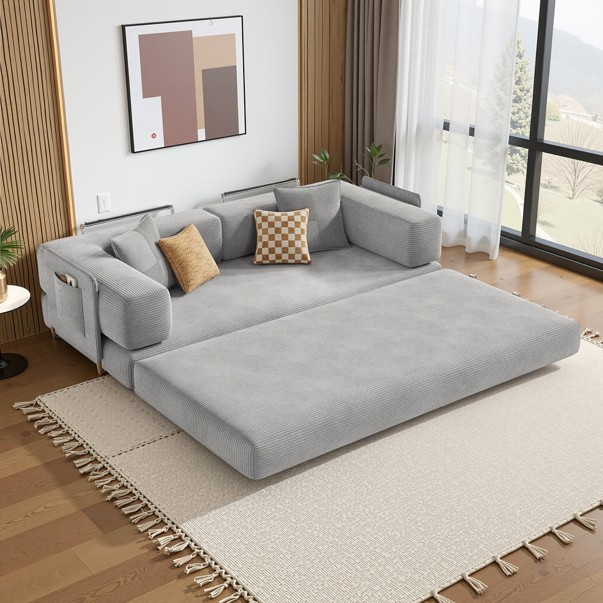 Boneless Sofa Bed, Convertible Modular Sofa With Armrest Pillow, Modular Sofa In A Box Compressed Memory Foam Sofa With Washable Sofa Cover For Living Room, Bedroom, Apartment, No Assembly