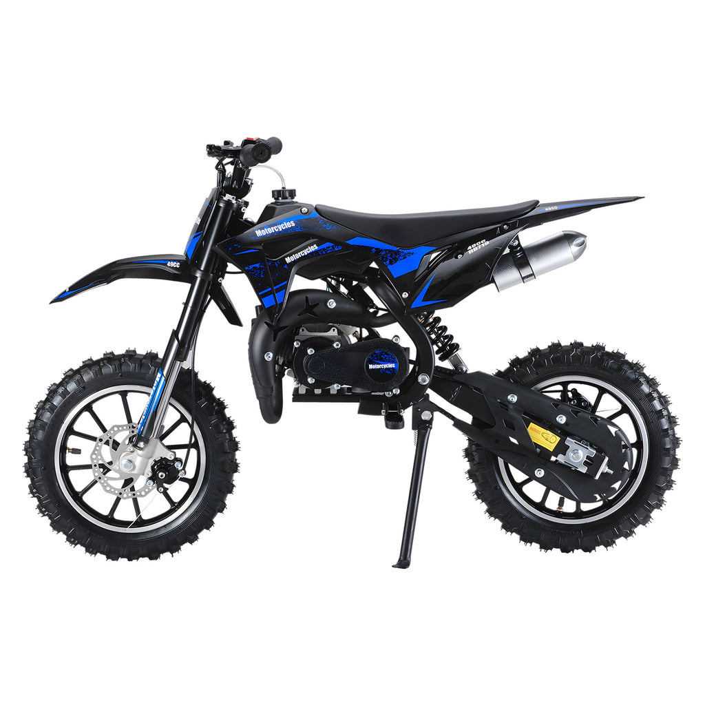49cc 2-stroke Gas Powered Mini Motorcycle | Pocket Dirt Bike with External Rotary Tires, Front Disc Brakes, Up to 20 mph, Max Load 330 lbs, Metal Construction, Without Battery