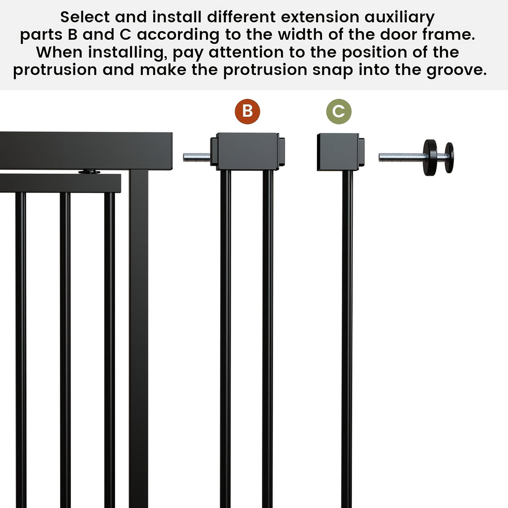 [Adjustable Height & Width] Dog Gate 49"-86" Adjustable Height, Extra Tall Cat Gate for Doorways/Hallways, 27.5"-37" Adjustable Width, Baby Gate with 4 Extensions Kits, No Drilling Pressured Mounted, Black And White
