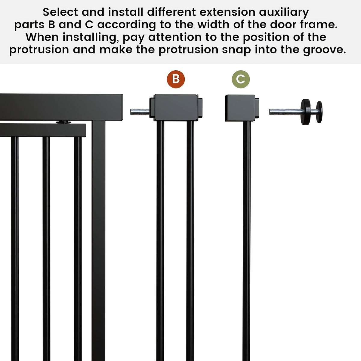 [Adjustable Height & Width] Dog Gate 49"-86" Adjustable Height, Extra Tall Cat Gate for Doorways/Hallways, 27.5"-37" Adjustable Width, Baby Gate with 4 Extensions Kits, No Drilling Pressured Mounted, Black And White