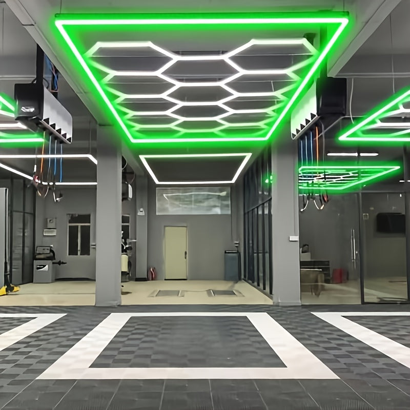 High-brightness LED Garage Light. Hexagonal Honeycomb Garage Light, Barber Shop Ceiling Light, Modern Design, Single Tube 850 Lumens, Framed LED Light Total 58650 Lumens