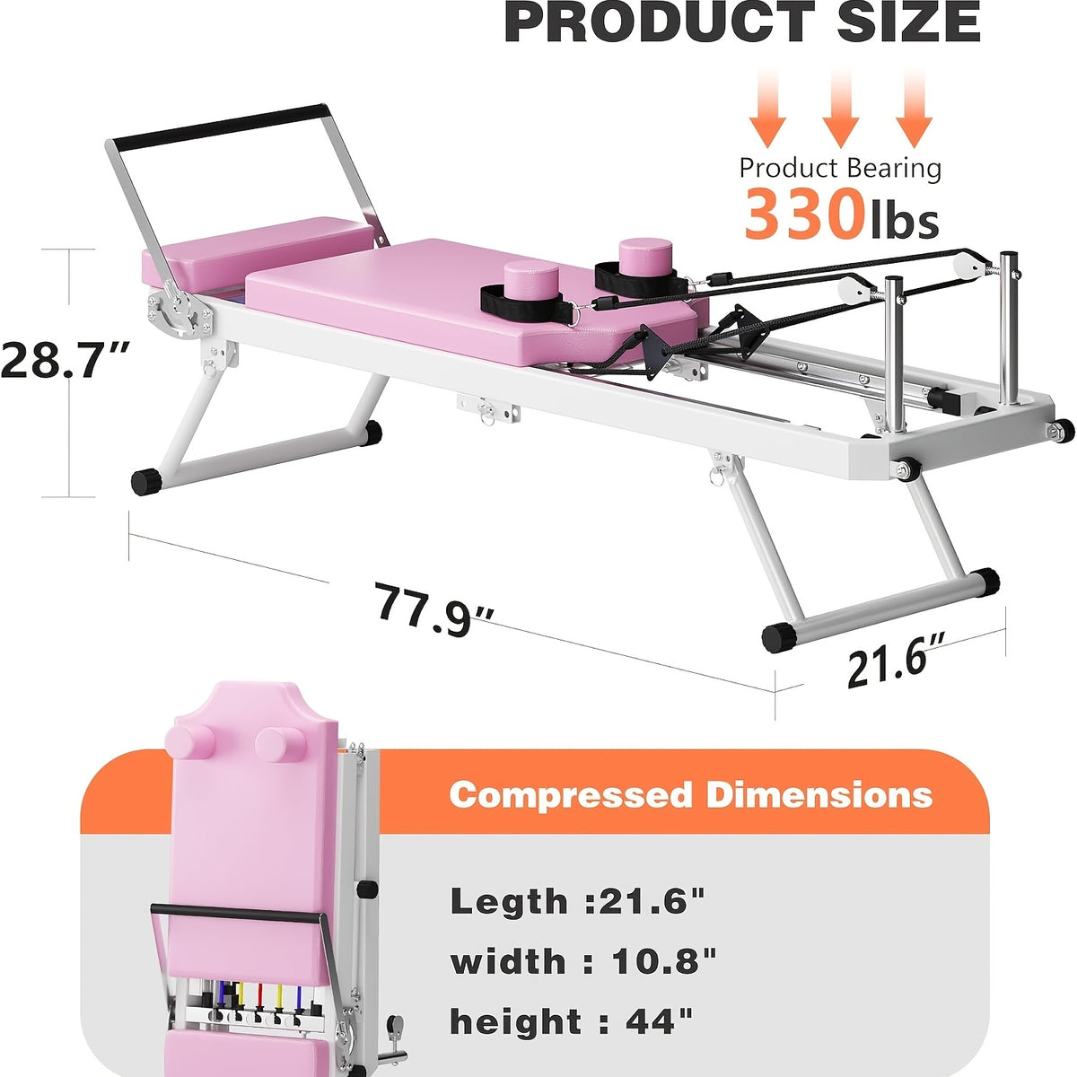 SogesPower Pilates Reformer Machine for Home Gym Workout, Foldable Pilates Equipment with High Strength Alloy Springs for Beginners, Up to 330lbs Weight Capacity