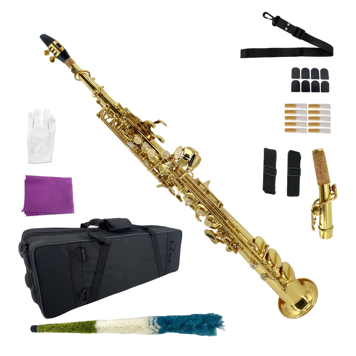 WUQIMUSC Alto And Soprano Saxophone | E-Flat Alto/B-Flat Soprano Available | Multiple Colors And Golden Lacquer End | Handcrafted | Full Kit with Case And Mouthpiece | Ideal Easter Gift for Friends, Him And Her Wind Instruments