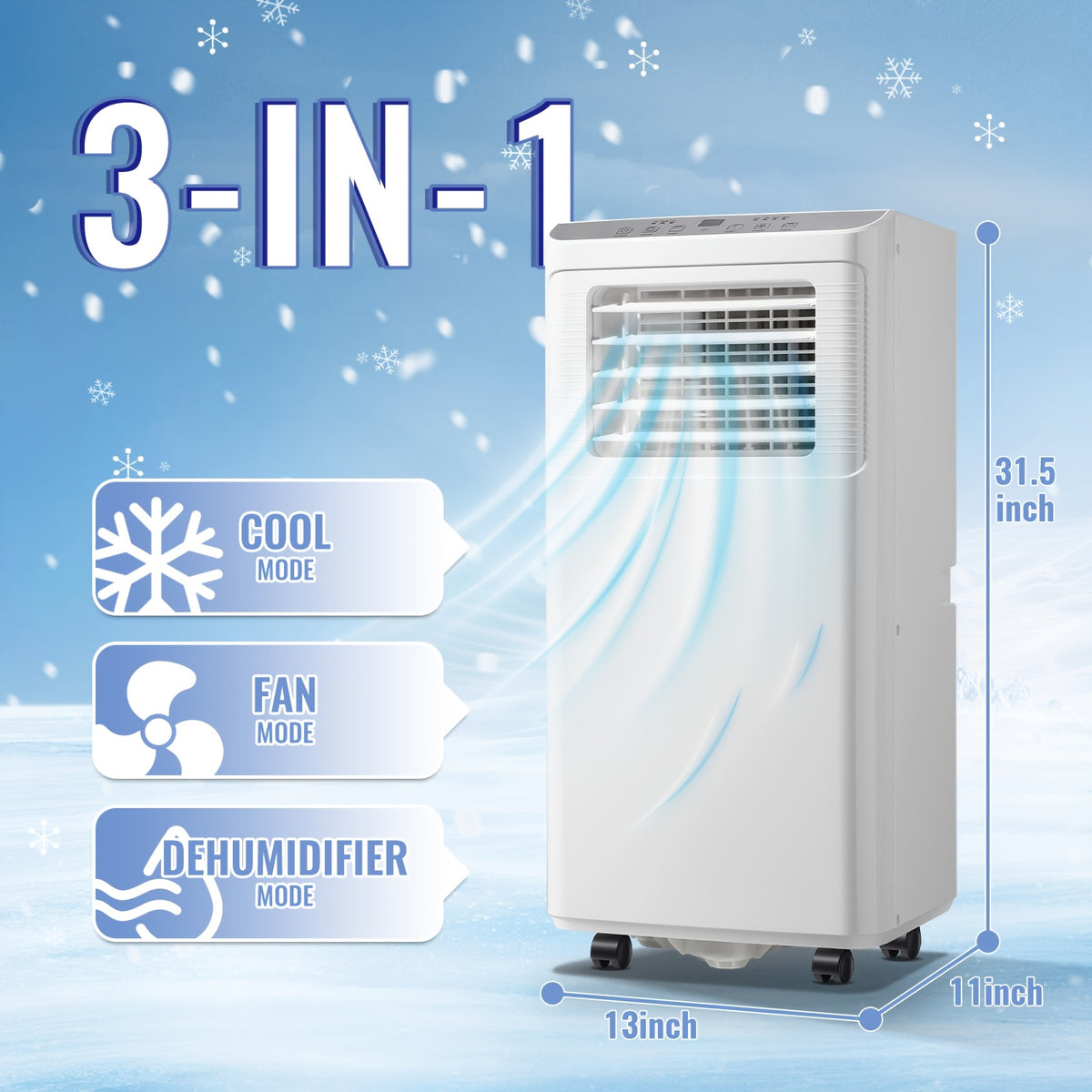 Portable Air Conditioner 8000 BTU(4400 BTU SACC), AC Unit with Dehumidifier Fan 3-in-1. Ft. Portable AC with Remote Control, 24H Timer, Digital Display,40dB Low Noise for Bedroom, Living Room, Dorms, Office