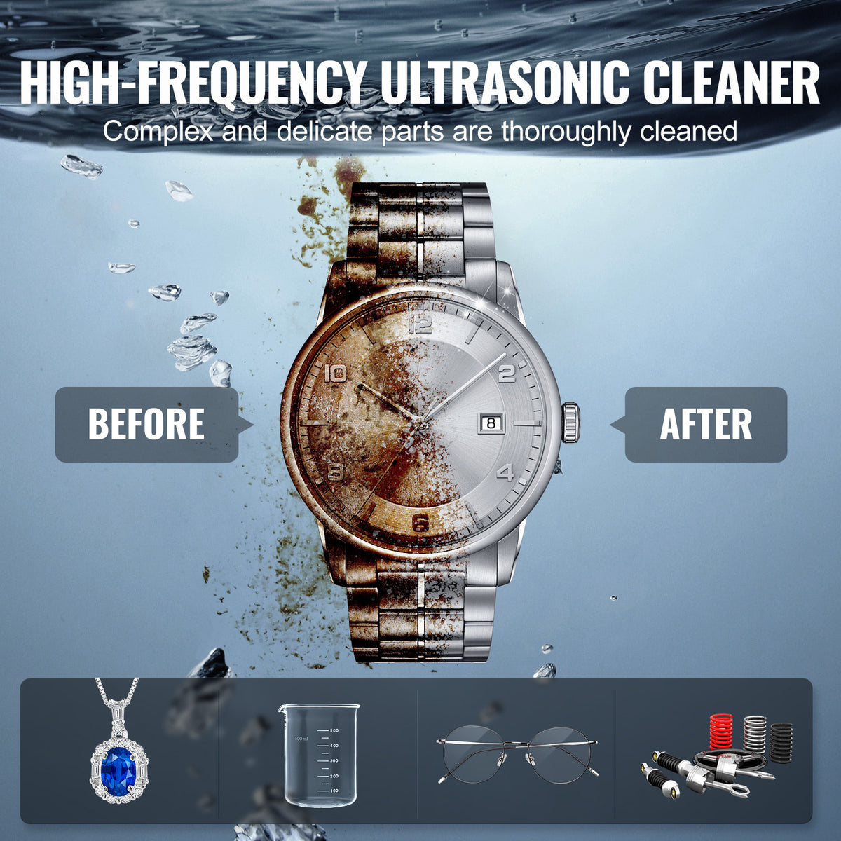 VEVOR Professional Ultrasonic Cleaner, 10L/27.2 L Ultrasonic Jewelry Cleaner with Digital Timer & Heater, Stainless Steel Industrial Sonic Cleaner 40kHz for Glasses, Watches, Rings, Small Parts