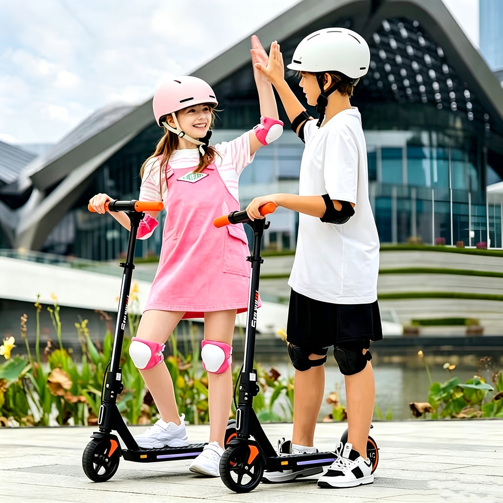 Foldable Kids Electric Scooter with 130W Motor & 10 MPH Speed, 5-Mile Range, 3-Speed Modes, Adjustable Height, Suspension & Rear Brake Suitable for Boys & Girls 6-12 Years, Compact for Short Trips,, Plug