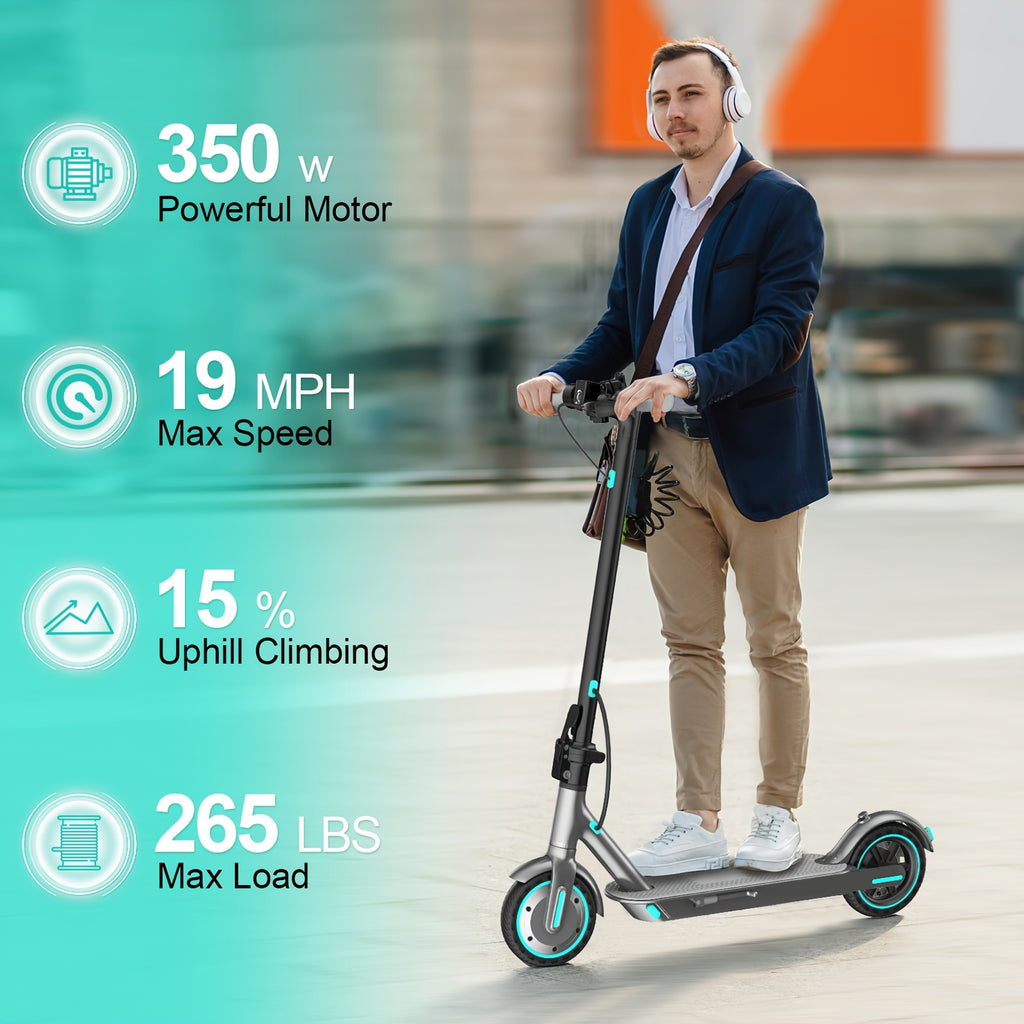 Foldable Adult Electric Scooter, 350W Motor, 8.5 Inch Solid Tires, 15-20 Miles Long Range, Dual Braking LED Display Commuter E Scooter