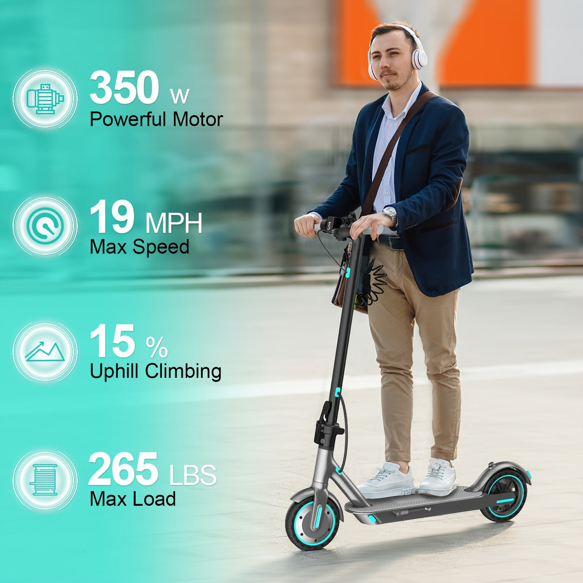 Foldable Adult Electric Scooter, 350W Motor, 8.5 Inch Solid Tires, 15-20 Miles Long Range, Dual Braking LED Display Commuter E Scooter
