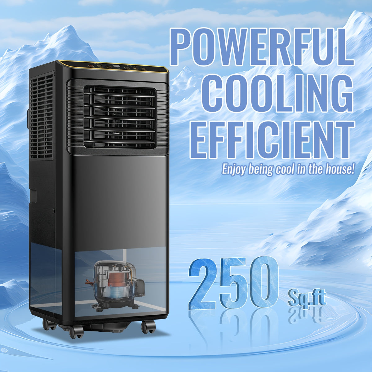8000 BTU Portable Air Conditioner for Rooms Up to 250 Sq.Ft, 3-in-1 Mobile AC Unit with Dehumidifier, Cooling Fan, Sleep, Remote, 24H Timer, Window Installation Kit, Black & White