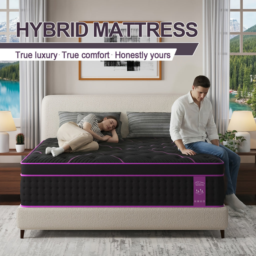 12-Inch/14-Inch Hybrid Mattress, Twn, Full Queen &King Sizes, Ergonomic Support, Individually Wrapped Springs & Memory Foam, Medium Firm