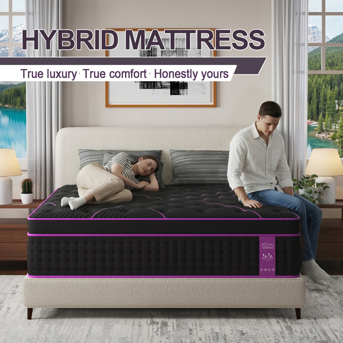 12-Inch/14-Inch Hybrid Mattress, Twn, Full Queen &King Sizes, Ergonomic Support, Individually Wrapped Springs & Memory Foam, Medium Firm
