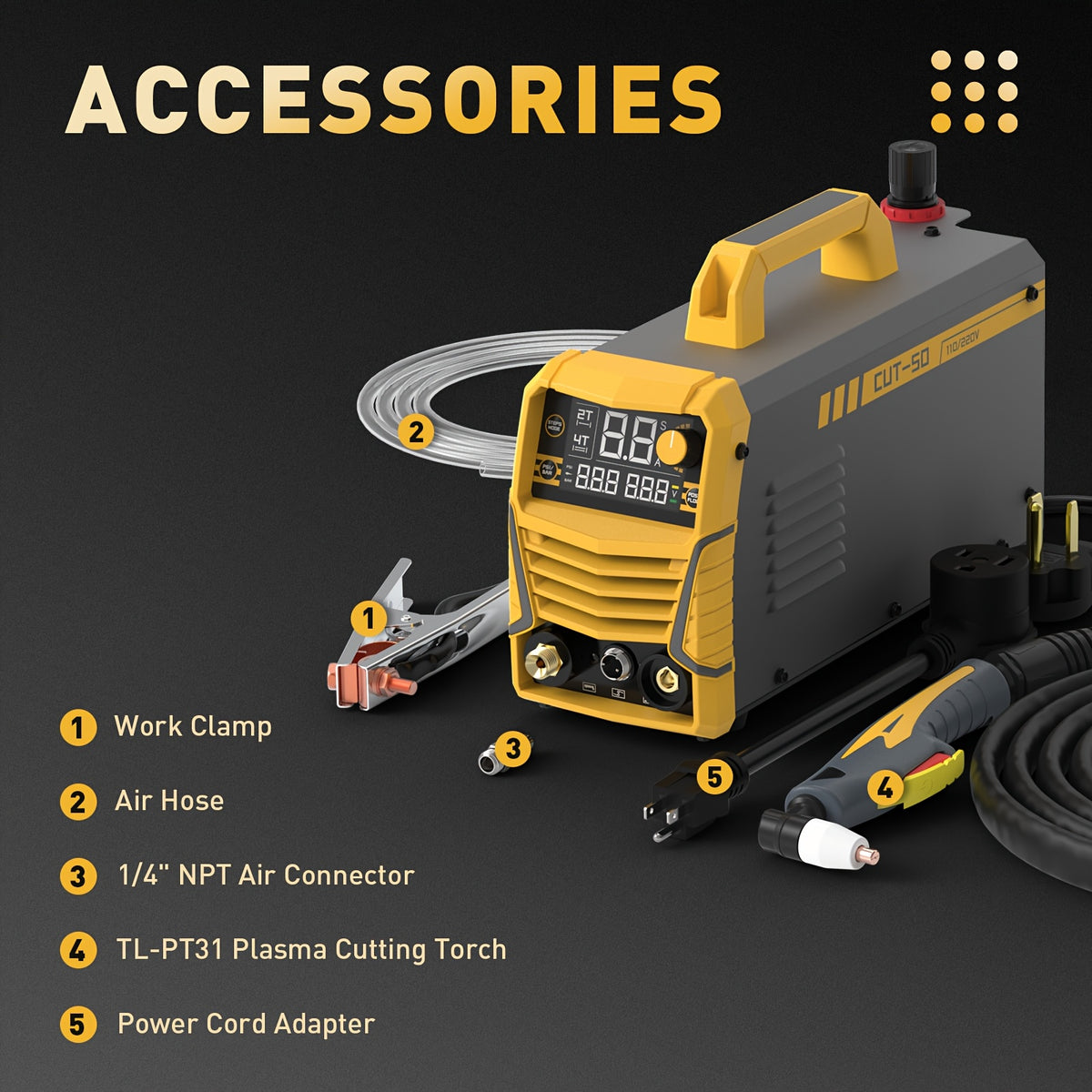 Plasma Cutter IGBT Maximum 3/4 Inch Clean Cut DC Inverter Cutting Machine Non Touch Pilot Arc Large LED Display 50 Amps Cutter Machine with 110/220V Dual Voltage