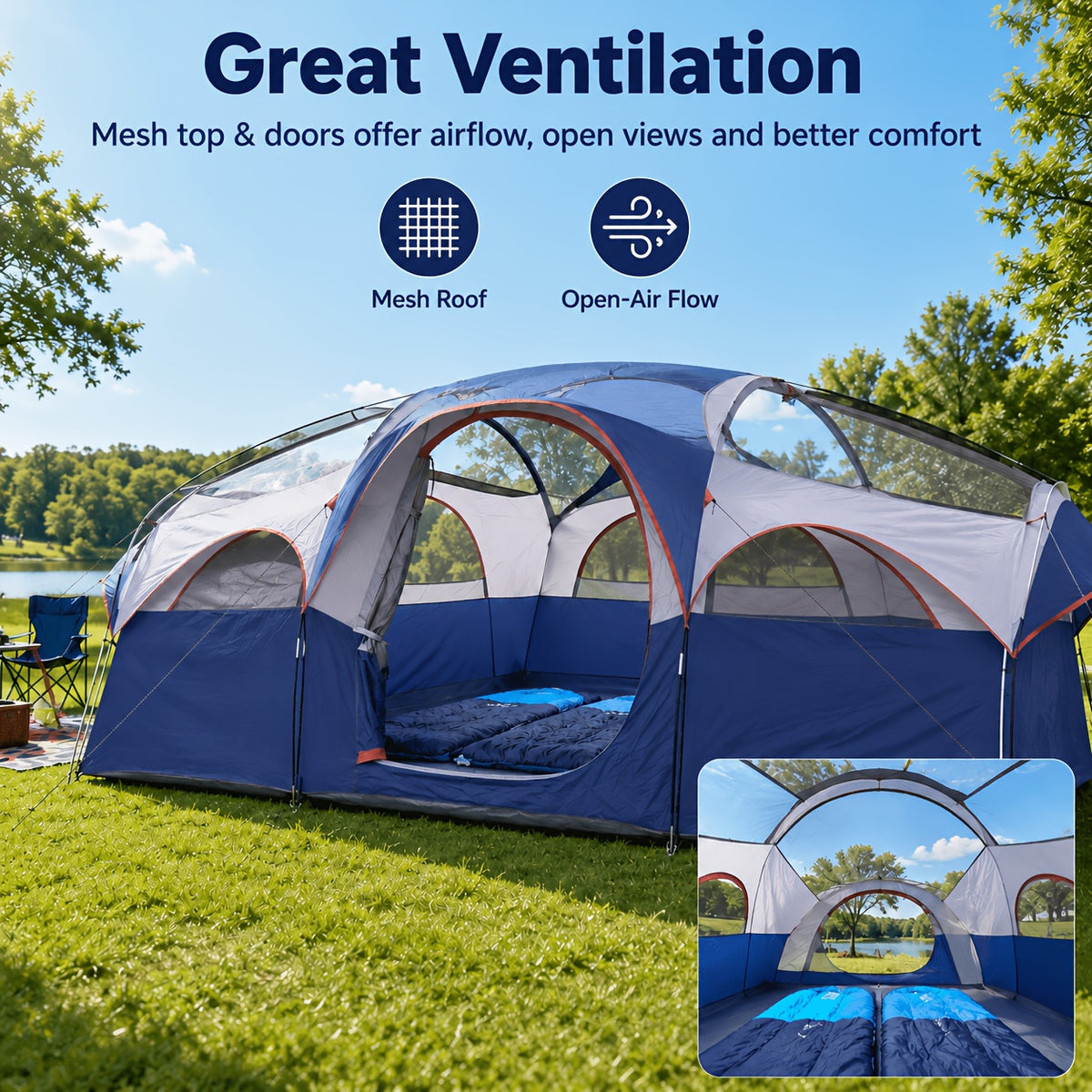 8-Person Family Camping Tent with Removable Two-Room Divider for Quick Outdoor Setup and Open Views