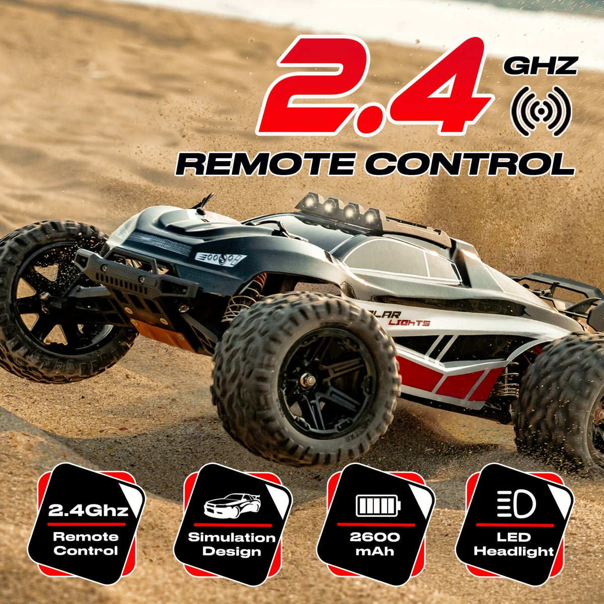 1:8 Full Scale High Speed Off-road Large RC Car, 45KM/H Racing Drifting Truck for Hobbyists, All Terrain Application, LED Headlights, 2600mAh Battery, 2.4Ghz Remote Control, Outdoor Sports Gifts