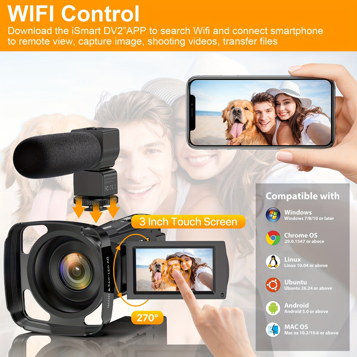 NEW 5K 30FPS Video Camera, 16x Digital Zoom 48MP UHD WiFi IR Night Vision Video Camera, 3.0 Inch 270 Degree Rotatable Touch Screen, 6-axis Stabilization Vlog Camera, Outdoor Essential Video Camera, Christmas Gift.
