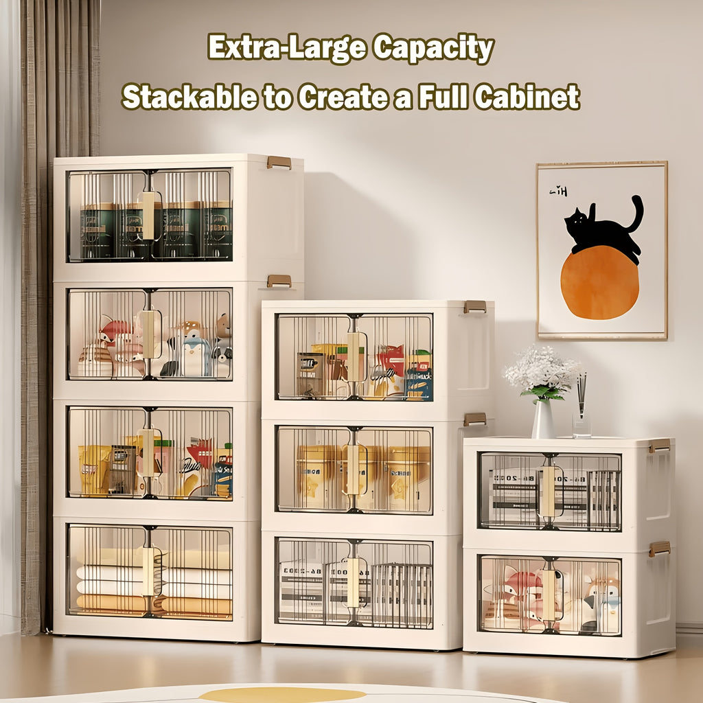 3/4/5-Tier Extra Large 34.7 Inch Plastic Storage Cabinet - Stackable Bins with Doors & Wheels, Foldable Space-Saving Organizer for Bedroom, Living Room, Kitchen, Office, Bathroom, Dorm, Home, And Outdoor Use