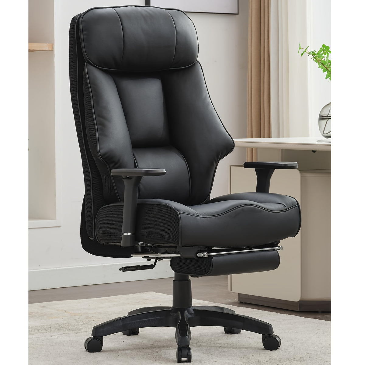 [PU Leather Executive Chair] Efomao Desk Office Chair 400LBS, Big And Tall Office Chair, PU Leather Computer Chair, Executive Office Chair With Leg Rest And Lumbar Support