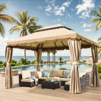 Outdoor Patio Gazebo 10'x13', Heavy Duty Party Tent & Shelter With Double Roofs, Mosquito Nettings And Privacy Screens For Patio Lawn And Garden, Brown
