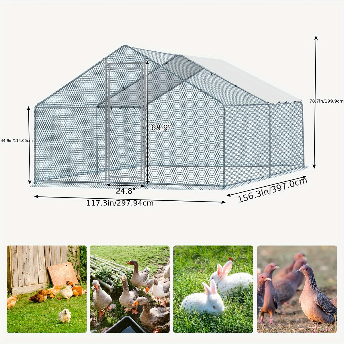 10 X 10ft Large Metal Chicken Coop, Walk-in Poultry Cage Chicken Hen Run House with Waterproof Cover, Rabbits Cats Dogs Farm Pen for Outdoor Backyard Farm Garden