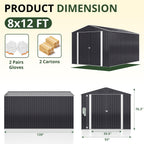 5x3-12x14ft Outdoor Storage Shed, Metal Garden Shed with Updated Frame Structure, Tool Sheds for Backyard Garden Patio Lawn, Black Or White