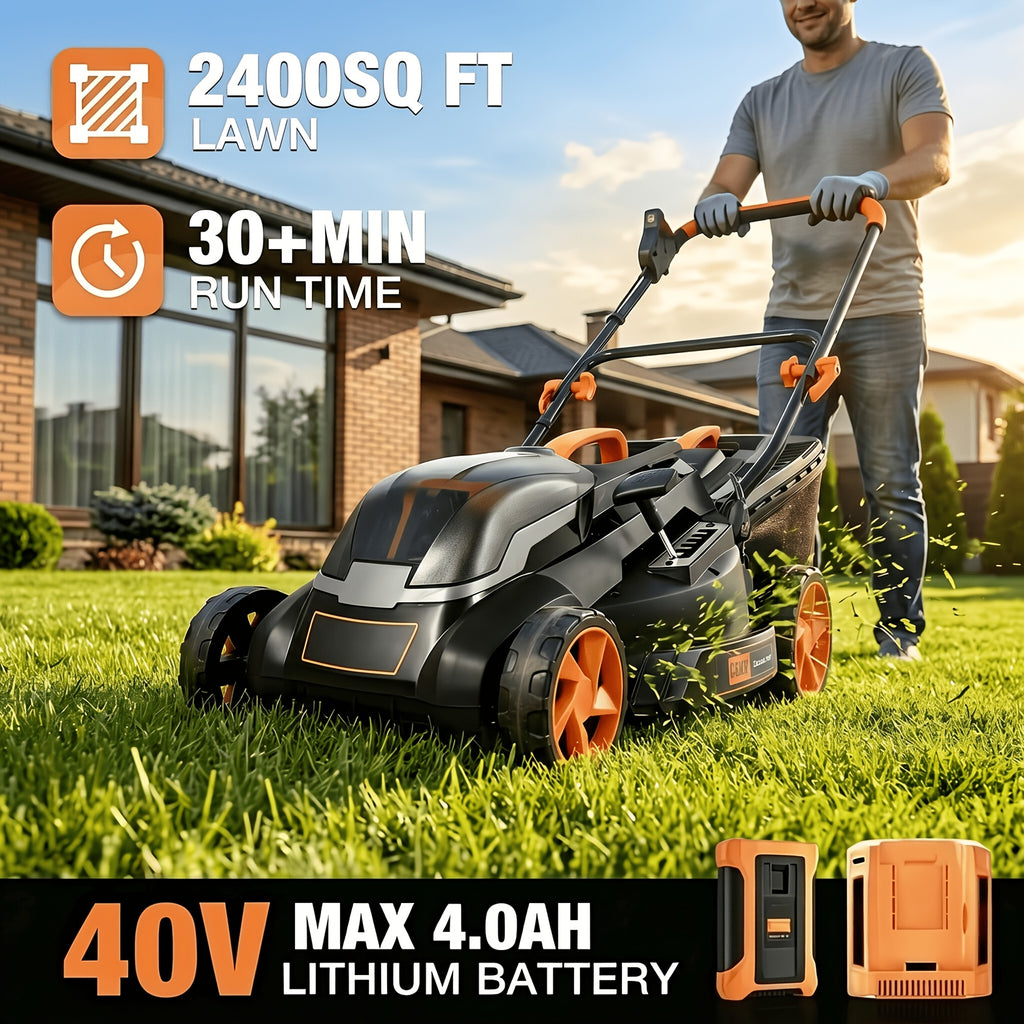 40V 16" Cordless Lawn Mower W/ 4.0Ah Battery, Brushless Motor, 6 Position Height Adjustment Electric Lawn Mower, Single-Lever Height Adjustment, 2-in-1 Mulch & Bag, Foldable Handle for Easy Storage