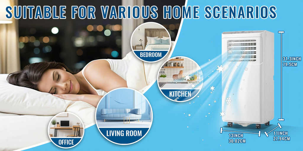 [Up to 8000 BTU Portable AC] Portable Air Conditioner, Air Conditioner with Cooling, Fan, Dehumidifier, Sleep Mode, Cooling Up to 250 Sq.Ft. with 24H Timer/Digital Display/Remote Control & Window Kit, Perfer for Office Bedroom & Apartment