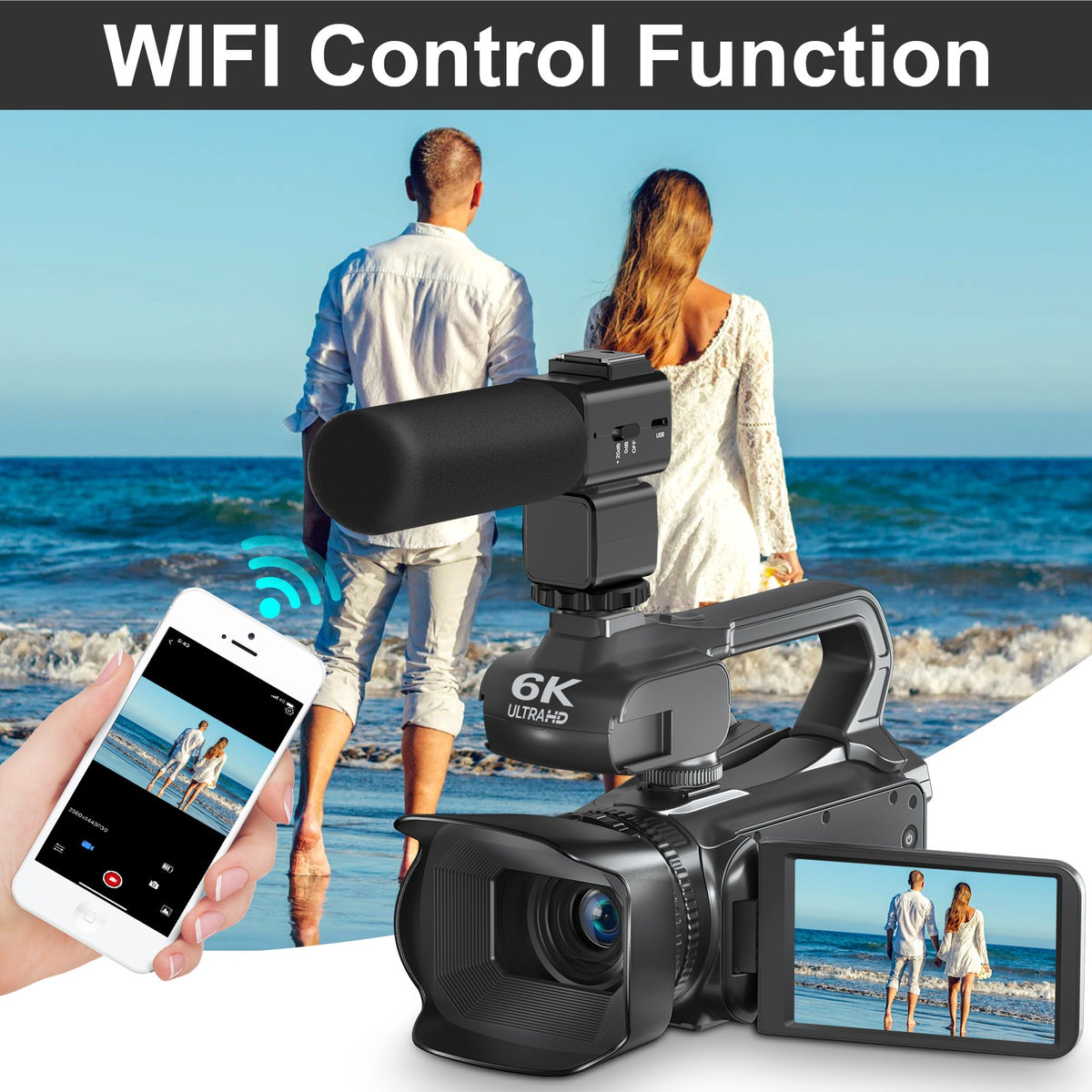 [WiFi | 6K] 64MP 18X Digital Zoom Night Vision Handheld Digital Camcorder with Handheld Stabilizer Mount/Cover, Vlogging 4.0-inch 270-degree Rotating IPS Touchscreen with 2.4G Remote Control, Microphone, 64GB Memory Card, and Lens Hood. The Perfect