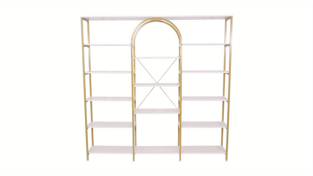 Triple Wide 5-Tier Large Open Bookshelf, Tall Storage Display Shelf With Metal Frame, Extra Large Golden Bookcase, Freestanding Etagere Bookcase With Display Shelf For Home Office
