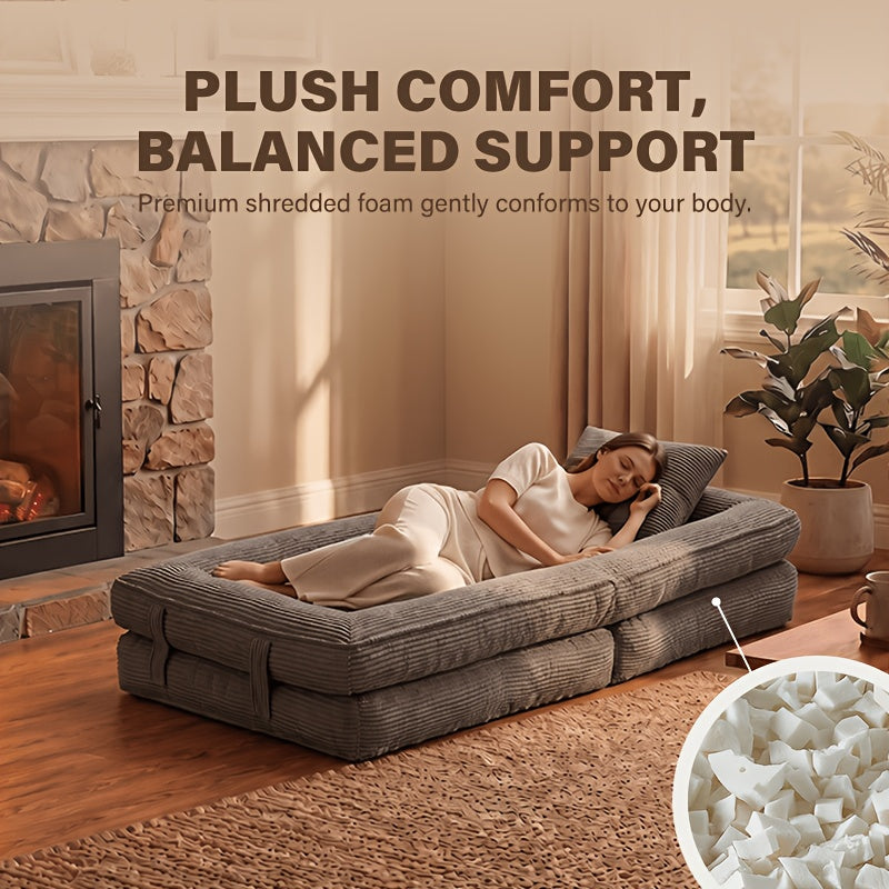 Black Friday Deal, Local Warehouse Ship 3-in-1 Compression Fold Sofa Bed, Single Convertible Chair Bed W/ Backrest & Pillow, Multi-Functional Lounge for Living Room Bedroom Apartment, for Napping, Overnight Guests, Reading & Relax, Great Gift Option