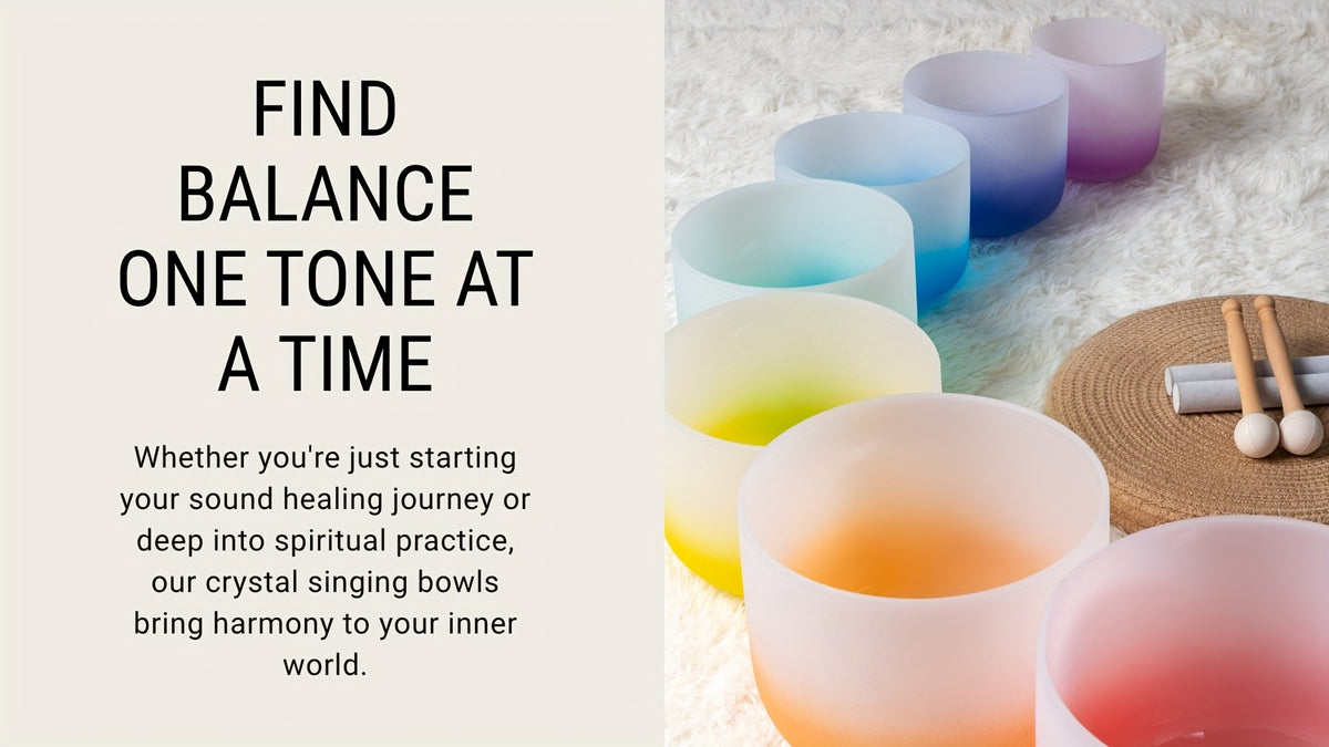 [Singing Bowls] Quartz Crystal Singing Bowls | Set of 7 | Quartz Crystal | Aria Gradient Design | For Meditation Yoga | 6-12 Inch | With Case Mallet Striker