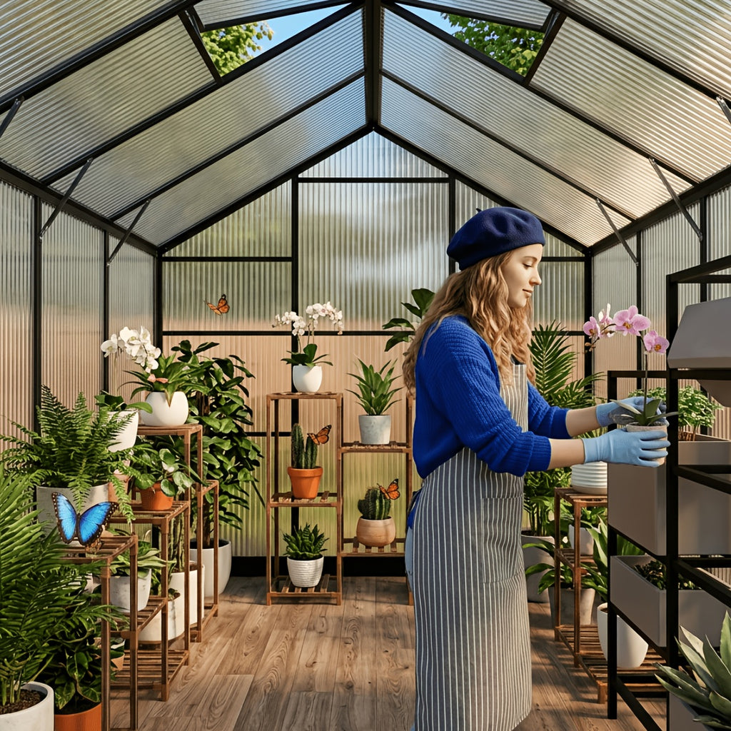 [Polycarbonate Greenhouse] 10X12 FT Greenhouse, Greenhouses For Outside, Polycarbonate Greenhouse With Aluminum Frame, Lockable Door And Ajustable Roof Vent For Backyard, Green Houses For Outside Garden Backyard, Patio, Garden Houses