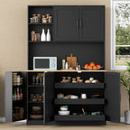 71-Inch Tall Kitchen Pantry Cabinet Featuring Three Pull-Out Drawers, Spacious Storage with Hutch And Door Shelves, And a Pantry Organizer That Includes a Microwave And Coffee Stand for The Dining Area, in White
