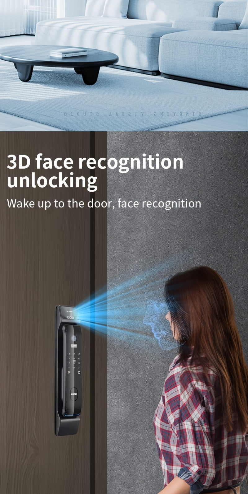 Puxin DF65 Smart Lock with 3D Face Recognition And Automatic Fingerprint Access for Home Use