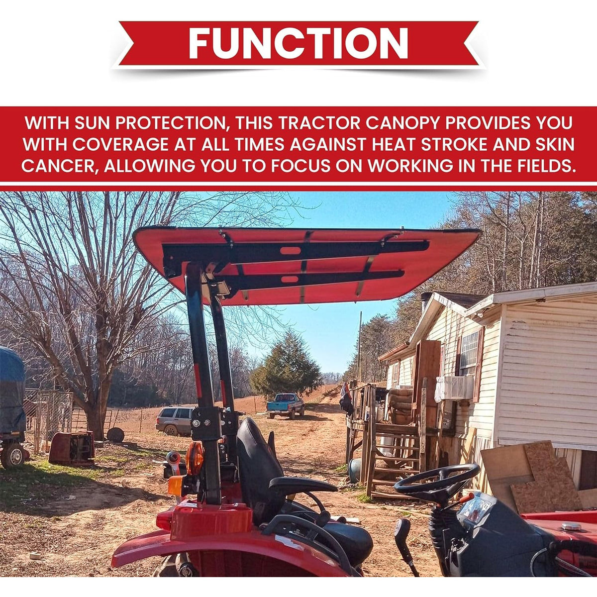 Tractor Canopy Compatible with All ROPS 48-3/8" X 48-3/8" Equipped Tractors and Mowers with a 2" x 2" or 2" x 3" ROPS (Will Add About 4'' to The Height of The Tractor, Red/Orange/Green/Wthite)