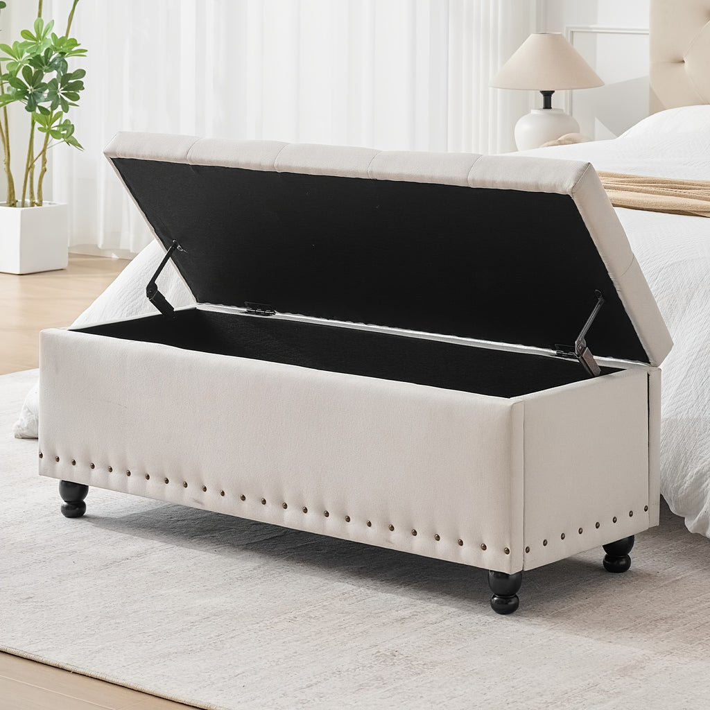 Ottoman With Storage, Storage Bench With Button-Tufted, End Of Bed Storage Bench Safety Hinge With Rivets, Large Storage Ottoman Bench For Bedroom, Living Room, Foot Of Bed