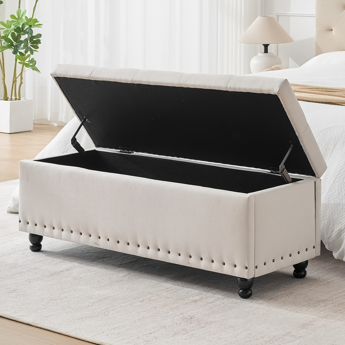Ottoman With Storage, Storage Bench With Button-Tufted, End Of Bed Storage Bench Safety Hinge With Rivets, Large Storage Ottoman Bench For Bedroom, Living Room, Foot Of Bed