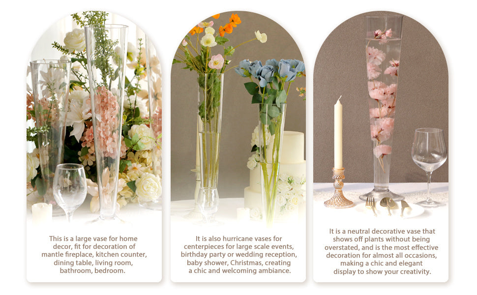 Trumpet Vases, 6pcs, Clear Pilsner Floral Planter Centerpiece, Wedding Event Home Decor
