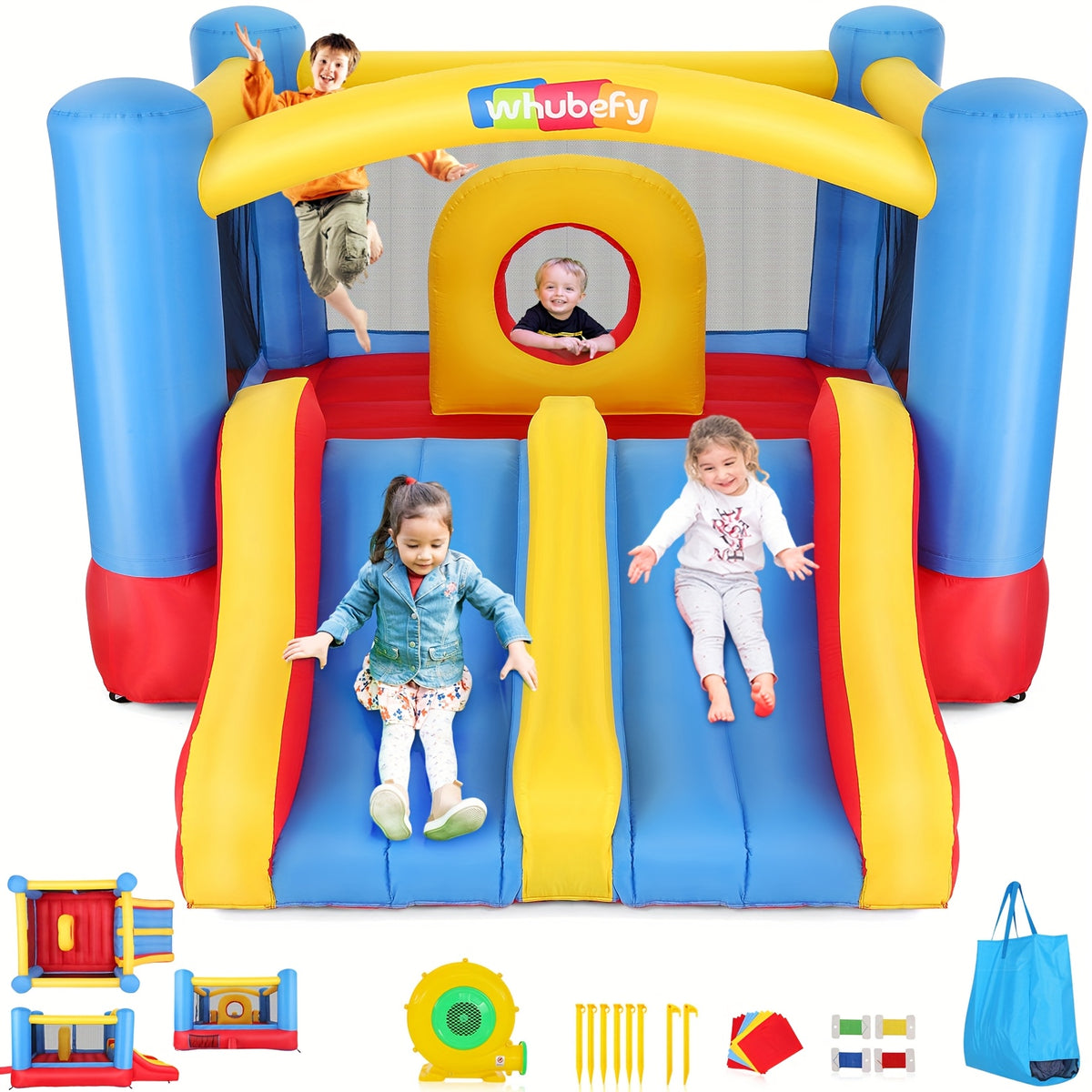 Inflatable Bounce House for Kids 3-10 with Blower, 12 X 9FT Big Blow Up Bouncer with Double Slide & Obstacle Course And Large Bounce Area, Indoor Outdoor Jump 'N Slide for Backyard Birthday Party Gift