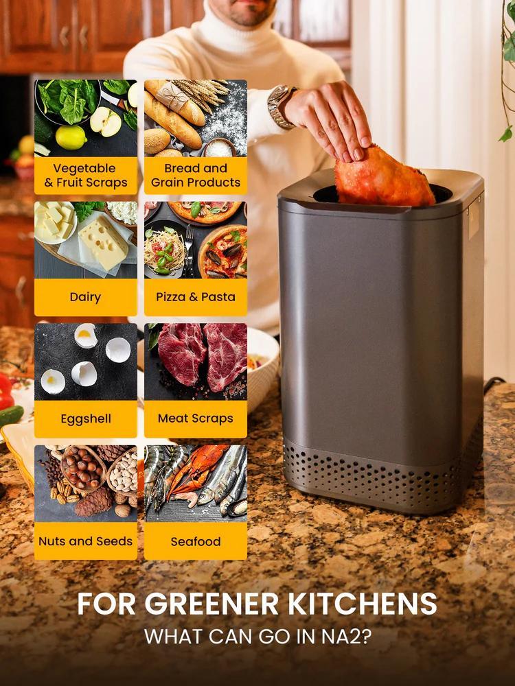 Smart Kitchen Electric Waste Composter, 2.5L Auto Food Cycler, Single Button, Grind Dry Kitchen Waste, 2X Drying- Electric Countertop Compost Bin (Stainless Steel)
