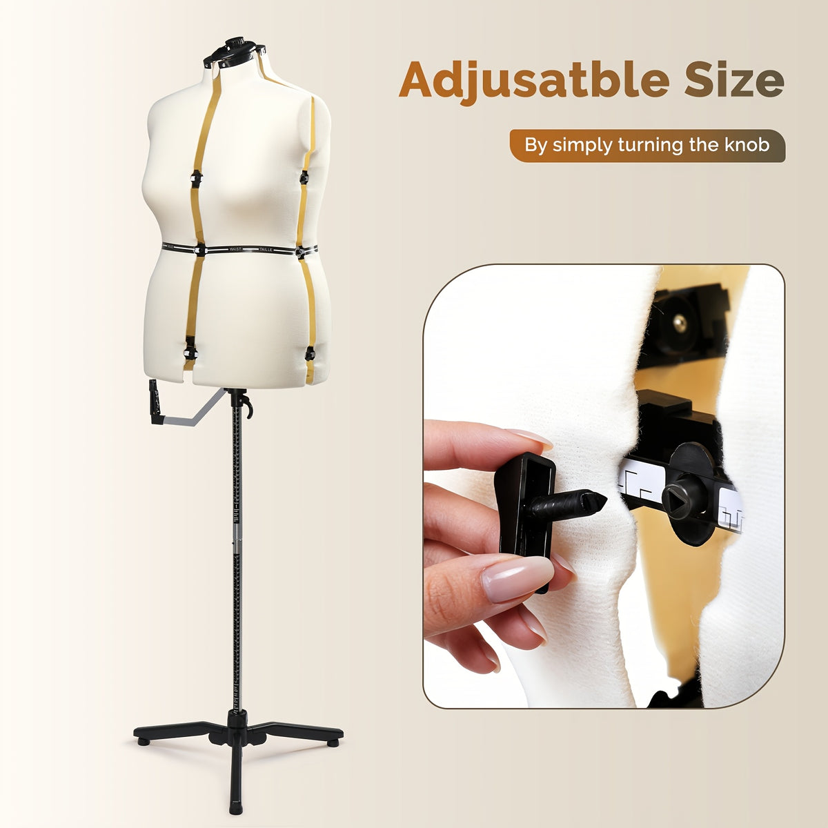 Bonnlo Adjustable Dress Form, Female Sewing Mannequin with Stable Tripod Base, Pinnable Body Torso with 13 Dials And 360 Hem Guide