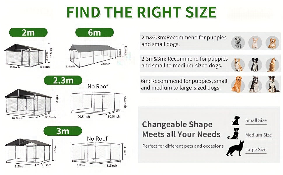 Petony Outdoor Dog Enclosure Heavy Duty Dog Kennel House Mesh Dog Big Cage Pet Kennel Steel Fence with Secure Lock