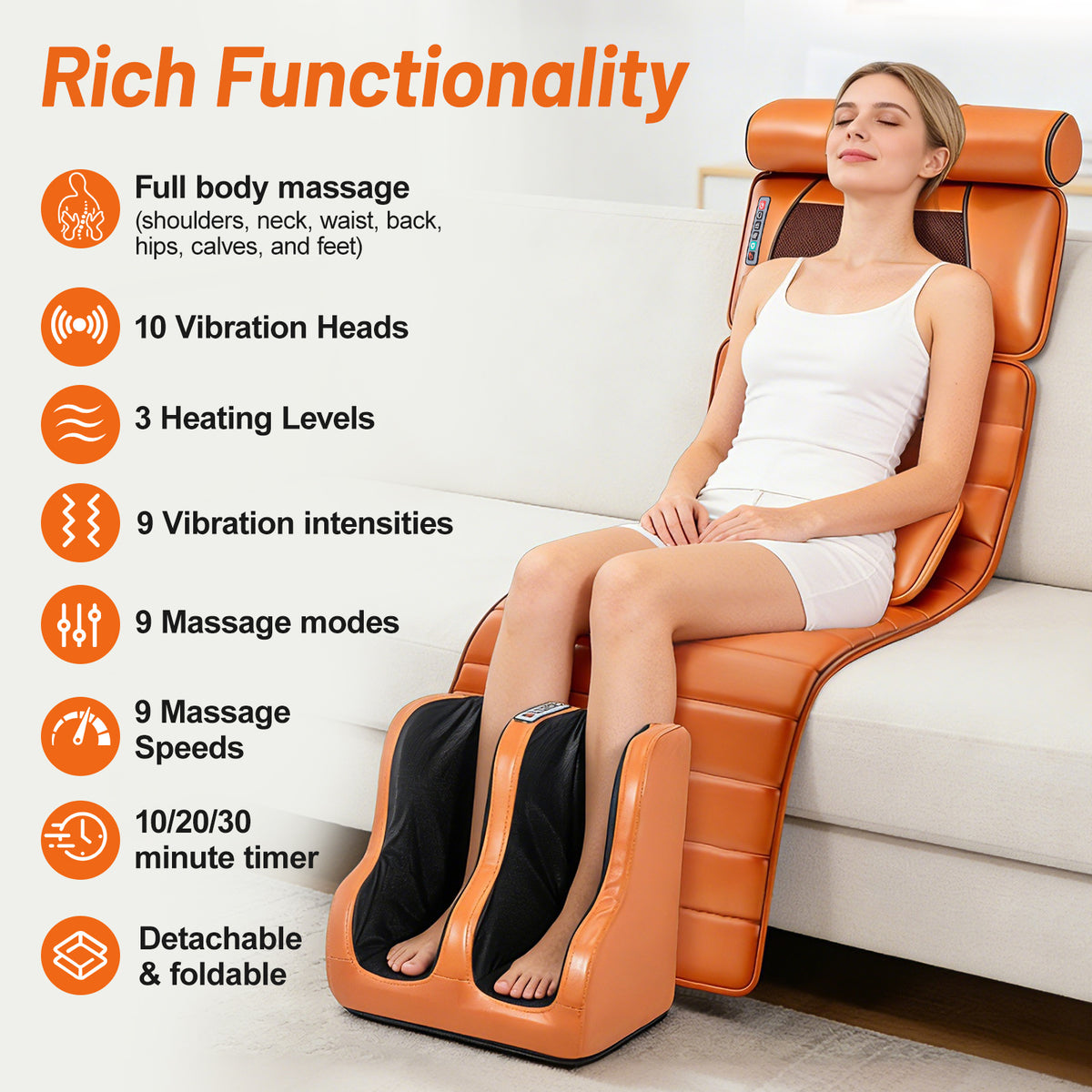 Full Body Massage Mat with 3D Kneading for Neck & Shoulder, Manual Control & Zone Massage. Includes Upgraded Leg & Foot Massager, Ideal for Home, Office, Sports & Relaxation