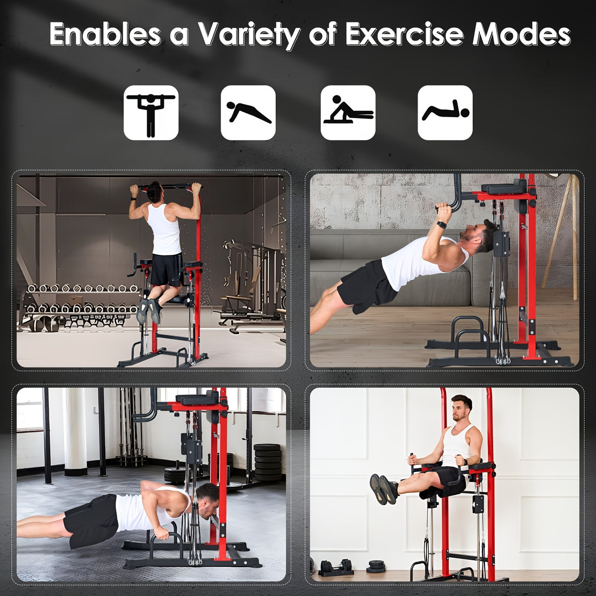 Sogespower Power Tower Dip Station Pull Up Bar for Home Gym Multi-Function Adjustable Height Strength Training Workout Equipment