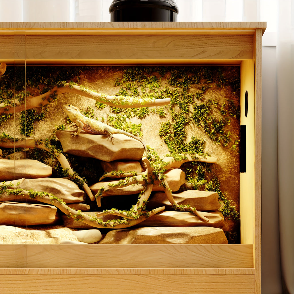 Large Reptile Enclosure with Sliding Glass Doors, Ventilated Terrarium Cabinet with Dual Air Vents, Easy Access Design, for Reptiles And Amphibians, Oak