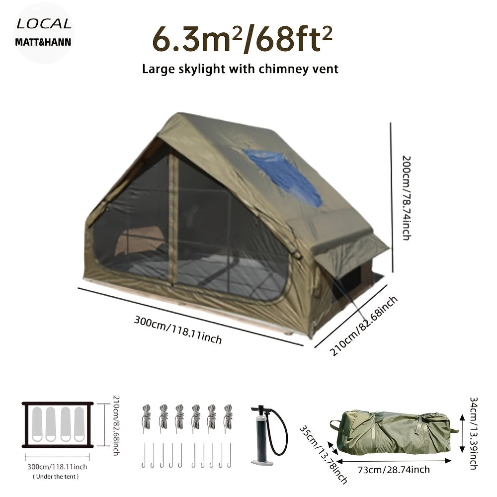 Inflatable Camping Tent（Optional: Skylight, Stove Jack） for 4-6 Person,4 Season Camping Tent, Large Luxury Air Tent with Manual Pump, Easy Setup Portable Glamping House, High Quality Windproof Family Outdoor Shelter Best Valentine's Day Gifts