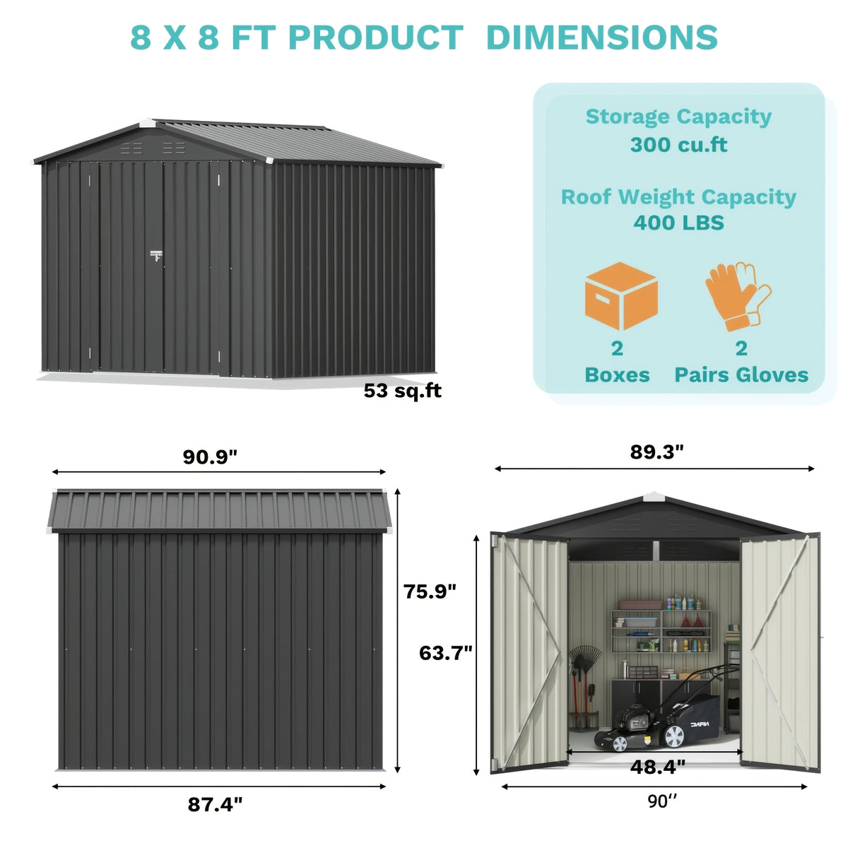 GUNJI Super Size 8 X 8 FT And 10 X 12 FT And 10 X 8 FT Outdoor Storage Shed with Double Hinged Large Door Utility Garden Shed with Lockable Door And Sloped Roof Metal Sheds Outdoor Storage for Garden, Backyard, Patio, And Yard